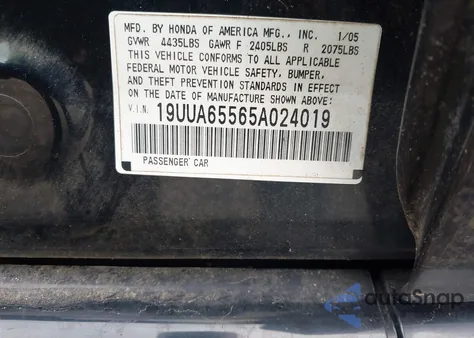 2005 Acura Tl z USA, uszkodzony, nr VIN 19UUA65565A024019